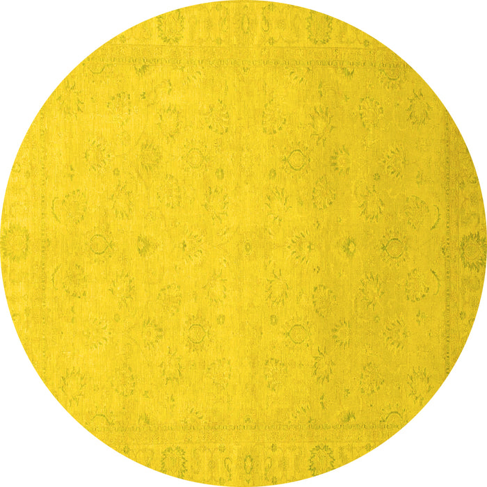 Round Machine Washable Abstract Yellow Modern Rug, wshabs2595yw