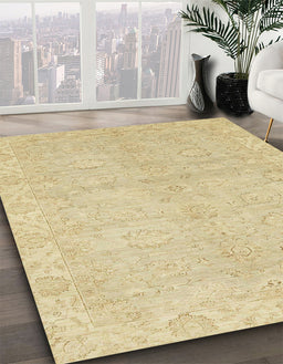 Abstract Brown Gold Modern Rug in Family Room, abs2596