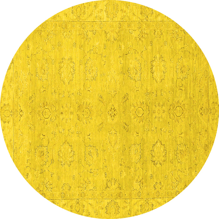 Round Abstract Yellow Modern Rug, abs2596yw