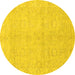 Round Abstract Yellow Modern Rug, abs2596yw