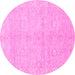 Round Machine Washable Abstract Pink Modern Rug, wshabs2596pnk