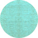 Round Machine Washable Abstract Light Blue Modern Rug, wshabs2596lblu