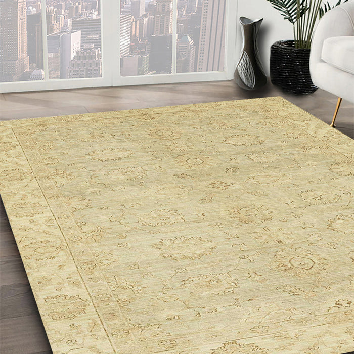 Abstract Brown Gold Modern Rug in Family Room, abs2596