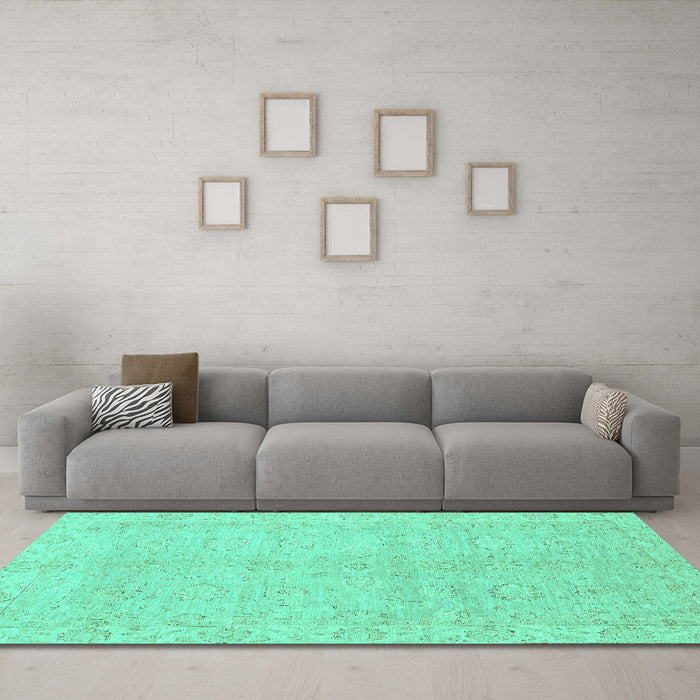 Machine Washable Abstract Turquoise Modern Area Rugs in a Living Room,, wshabs2596turq