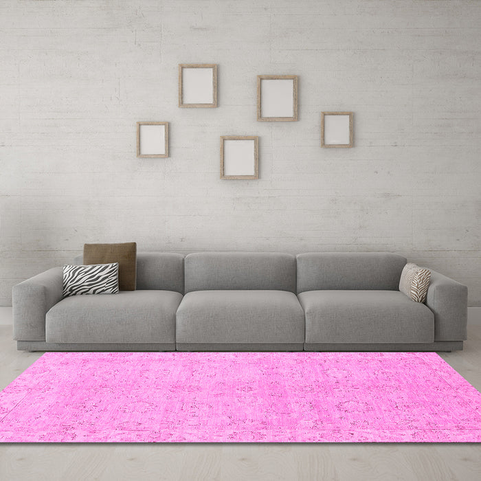 Machine Washable Abstract Pink Modern Rug in a Living Room, wshabs2596pnk