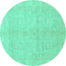 Round Abstract Turquoise Modern Rug, abs2596turq