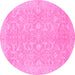 Round Machine Washable Abstract Pink Modern Rug, wshabs2597pnk