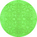 Round Machine Washable Abstract Green Modern Area Rugs, wshabs2597grn