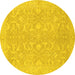 Round Machine Washable Abstract Yellow Modern Rug, wshabs2597yw