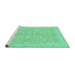 Sideview of Machine Washable Abstract Turquoise Modern Area Rugs, wshabs2597turq