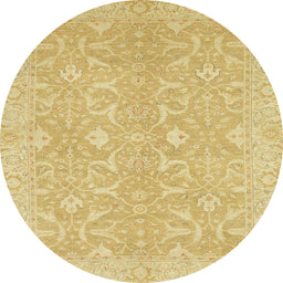 Round Machine Washable Abstract Yellow Rug, wshabs2597