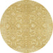 Round Machine Washable Abstract Yellow Rug, wshabs2597