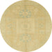 Round Machine Washable Abstract Chrome Gold Yellow Rug, wshabs2599