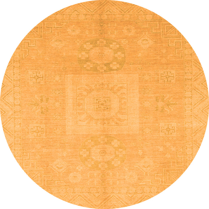 Round Machine Washable Abstract Orange Modern Area Rugs, wshabs2599org