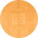 Round Machine Washable Abstract Orange Modern Area Rugs, wshabs2599org