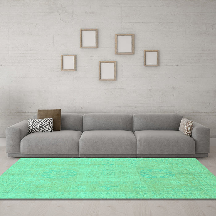 Machine Washable Abstract Turquoise Modern Area Rugs in a Living Room,, wshabs2599turq