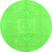 Round Machine Washable Abstract Green Modern Area Rugs, wshabs2599grn