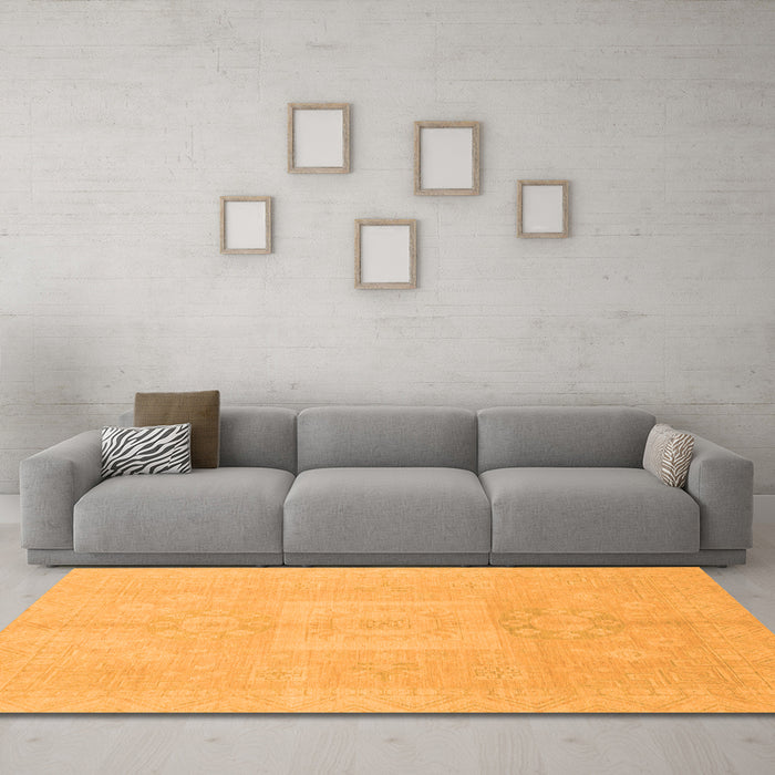Machine Washable Abstract Orange Modern Area Rugs in a Living Room, wshabs2599org