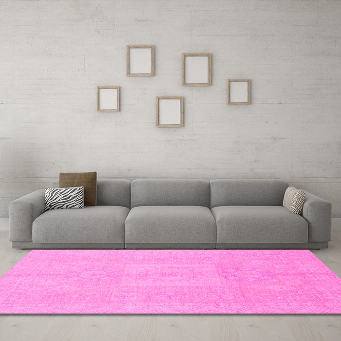Machine Washable Abstract Pink Modern Rug in a Living Room, wshabs2599pnk
