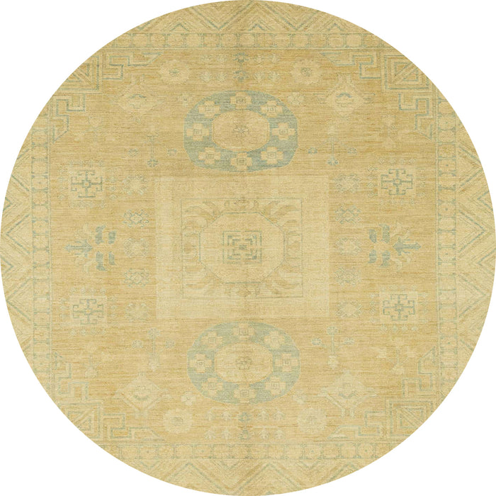 Round Abstract Chrome Gold Yellow Modern Rug, abs2599
