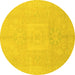 Round Machine Washable Abstract Yellow Modern Rug, wshabs2599yw