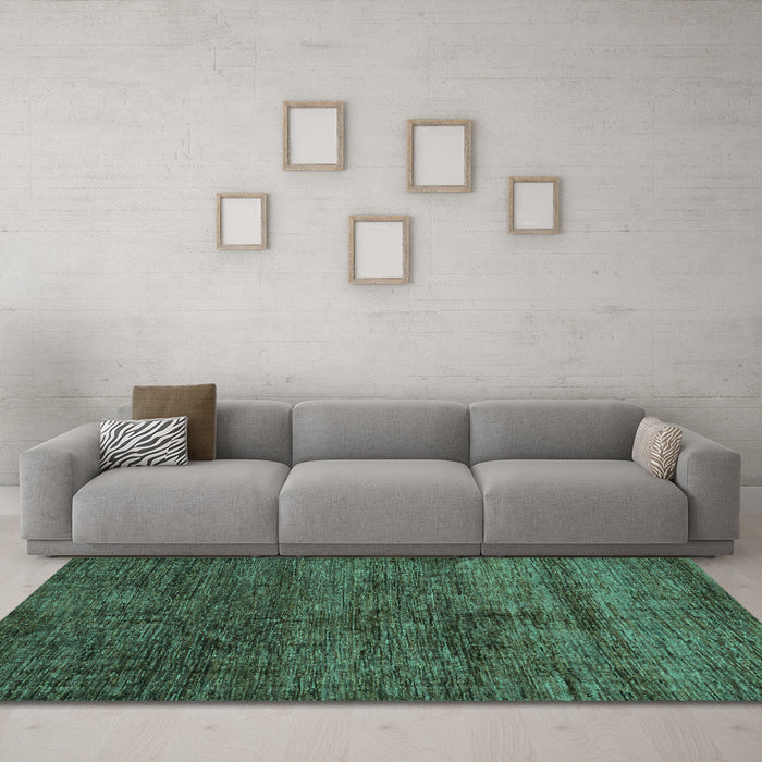 Machine Washable Abstract Turquoise Modern Area Rugs in a Living Room,, wshabs259turq
