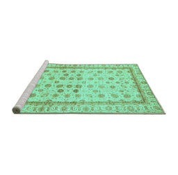 Sideview of Machine Washable Oriental Turquoise Traditional Area Rugs, wshabs25turq