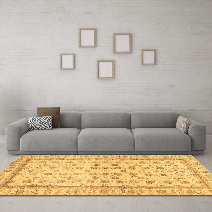 Machine Washable Oriental Brown Traditional Rug in a Living Room,, wshabs25brn