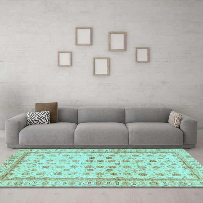 Machine Washable Oriental Light Blue Traditional Rug in a Living Room, wshabs25lblu