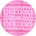 Round Oriental Pink Traditional Rug, abs25pnk