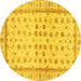 Round Oriental Yellow Traditional Rug, abs25yw