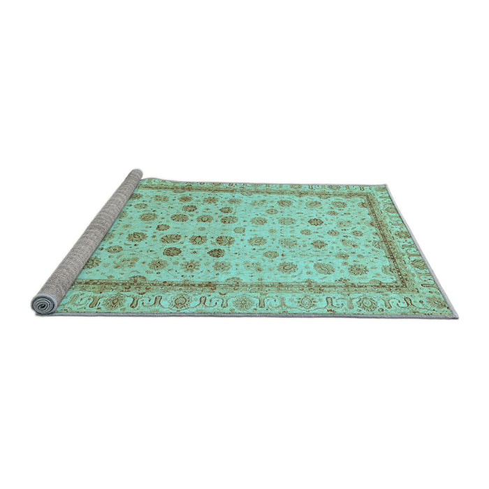 Sideview of Machine Washable Oriental Light Blue Traditional Rug, wshabs25lblu
