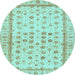 Round Machine Washable Oriental Light Blue Traditional Rug, wshabs25lblu