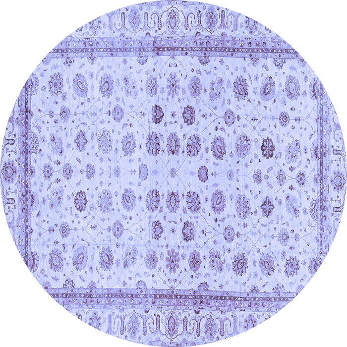 Round Machine Washable Oriental Blue Traditional Rug, wshabs25blu
