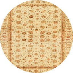 Round Machine Washable Abstract Mustard Yellow Rug, wshabs25