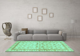 Machine Washable Oriental Turquoise Traditional Area Rugs in a Living Room,, wshabs25turq