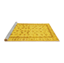 Sideview of Machine Washable Oriental Yellow Traditional Rug, wshabs25yw