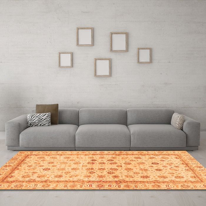 Machine Washable Oriental Orange Traditional Area Rugs in a Living Room, wshabs25org