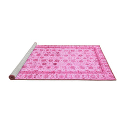 Sideview of Machine Washable Oriental Pink Traditional Rug, wshabs25pnk
