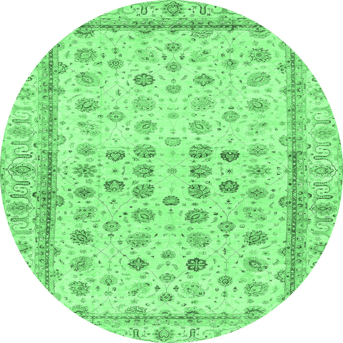 Round Machine Washable Oriental Emerald Green Traditional Area Rugs, wshabs25emgrn