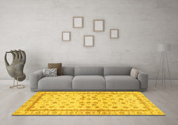 Machine Washable Oriental Yellow Traditional Rug in a Living Room, wshabs25yw