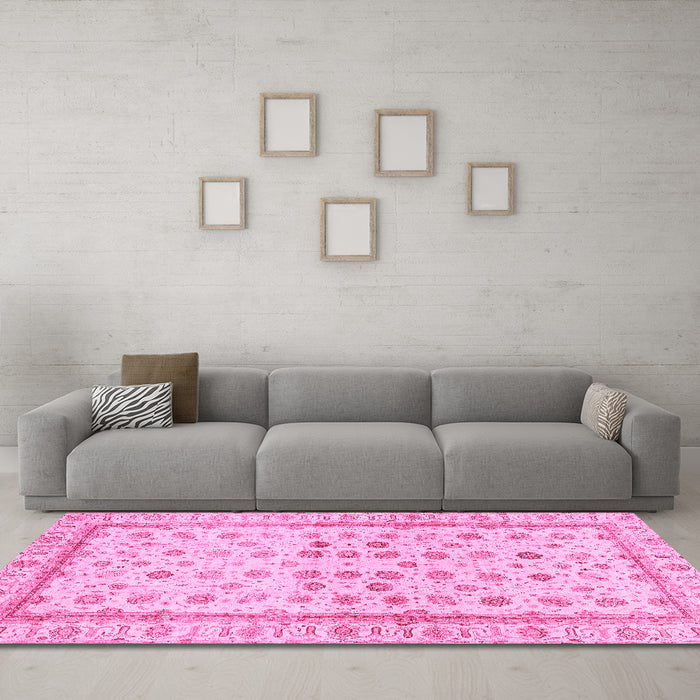 Machine Washable Oriental Pink Traditional Rug in a Living Room, wshabs25pnk