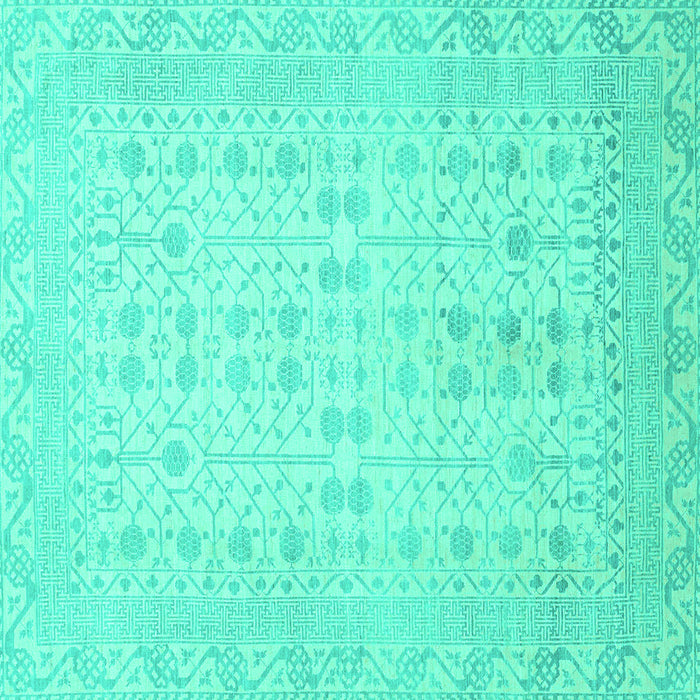 Square Machine Washable Oriental Turquoise Traditional Area Rugs, wshabs2600turq