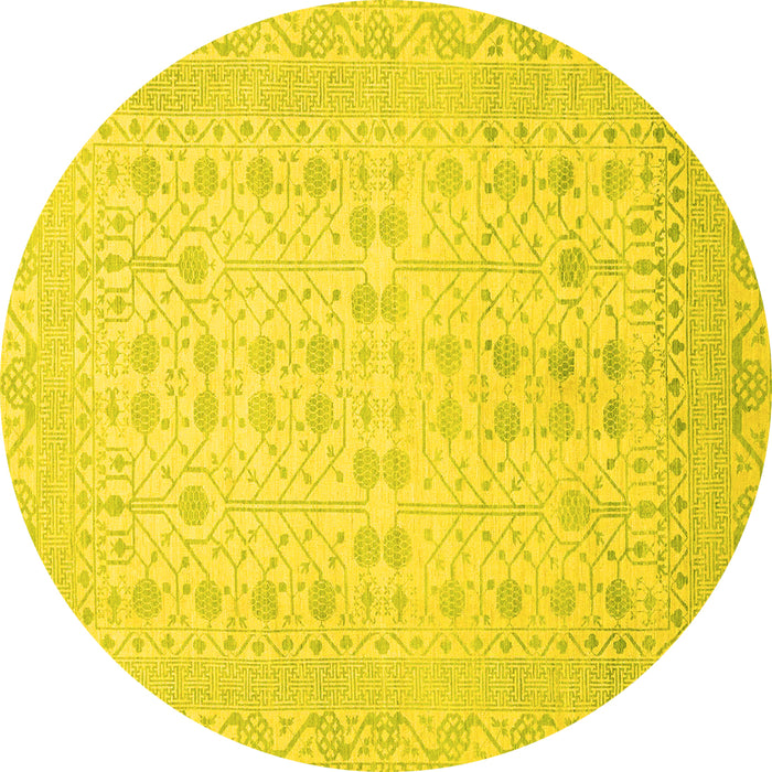 Round Machine Washable Oriental Yellow Traditional Rug, wshabs2600yw