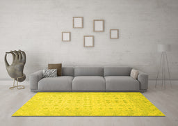 Machine Washable Oriental Yellow Traditional Rug in a Living Room, wshabs2600yw