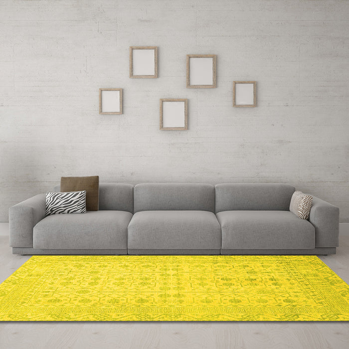 Machine Washable Oriental Yellow Traditional Rug in a Living Room, wshabs2600yw