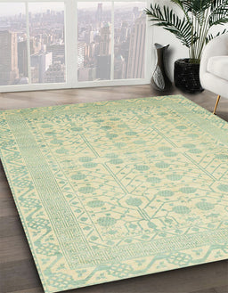 Abstract Olive Green Oriental Rug in Family Room, abs2600