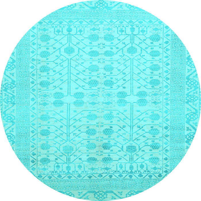 Round Machine Washable Oriental Light Blue Traditional Rug, wshabs2600lblu