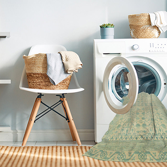 Machine Washable Abstract Olive Green Rug in a Washing Machine, wshabs2600