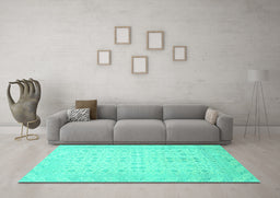 Machine Washable Oriental Turquoise Traditional Area Rugs in a Living Room,, wshabs2600turq